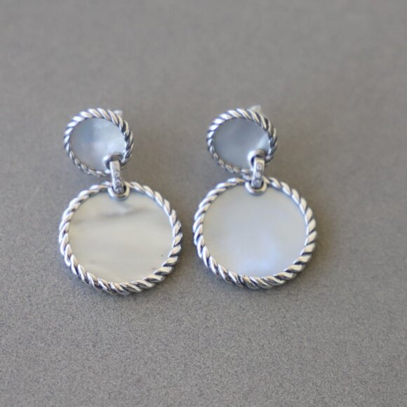 David Yurman Elements Double Drop Earrings Mother of Pearl with Diamonds - Picture 2 of 7